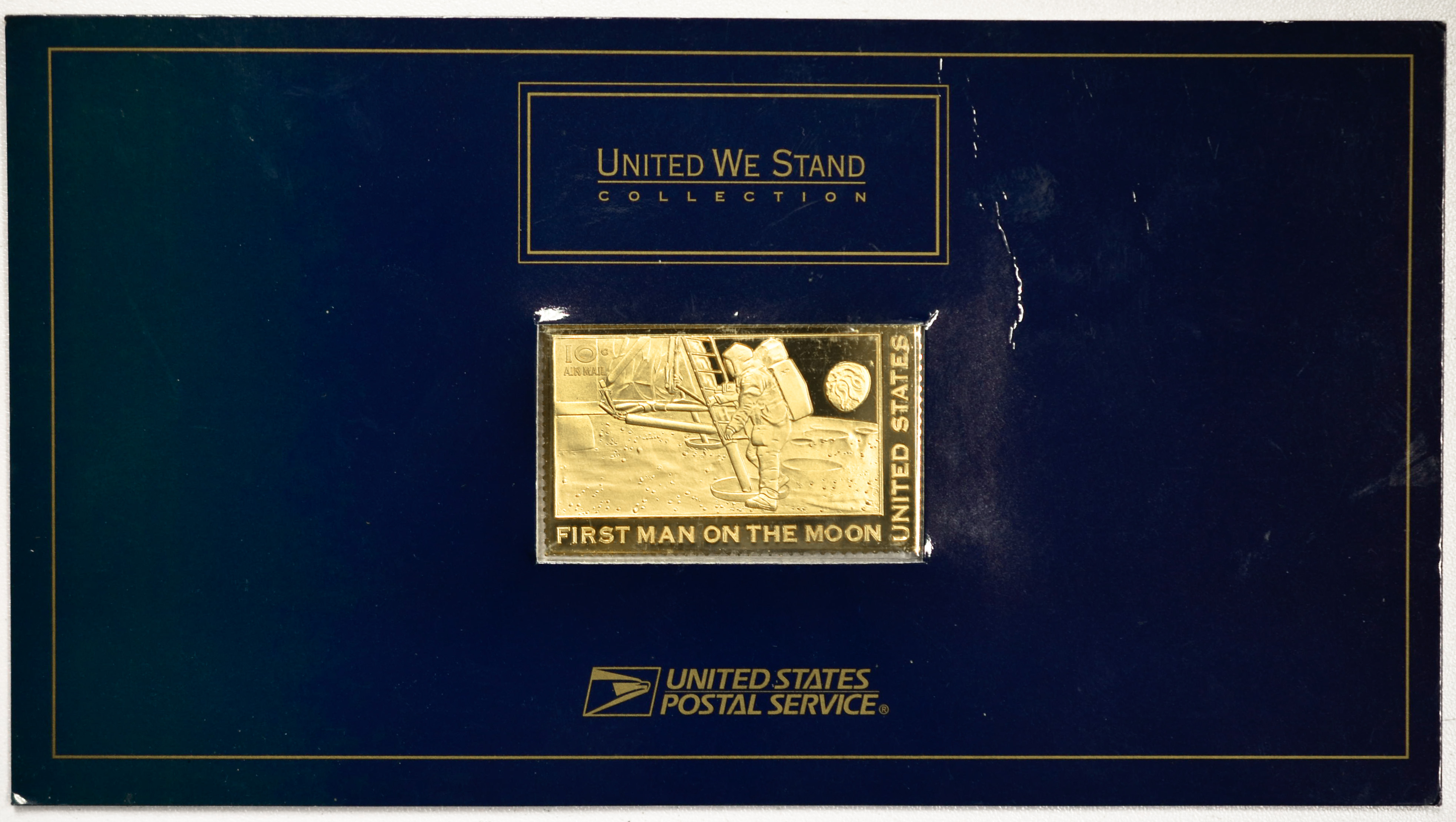 USPS United We Stand Gold Plated 999 Silver stamp First Man On Moon. eBay